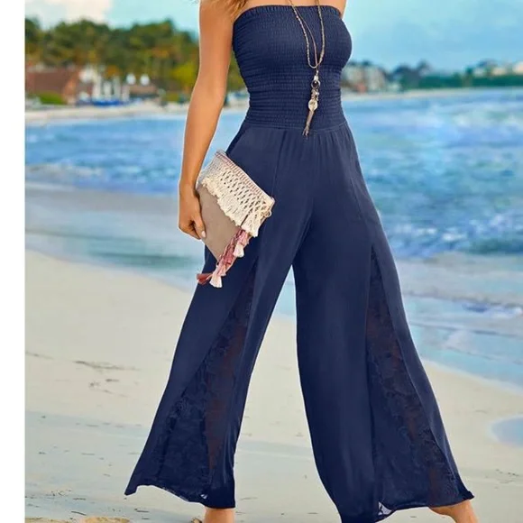 Sold elsewhere Lace Inset Jumpsuit M Navy Blue Brand New - Picture 3 of 11